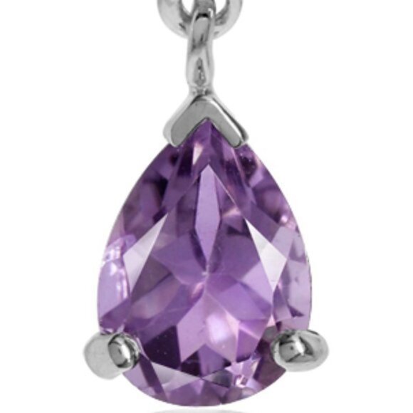 NWT Natural Amethyst 925 Sterling Silver Drop Leaf Flourish Pendant - Picture 2 of 6